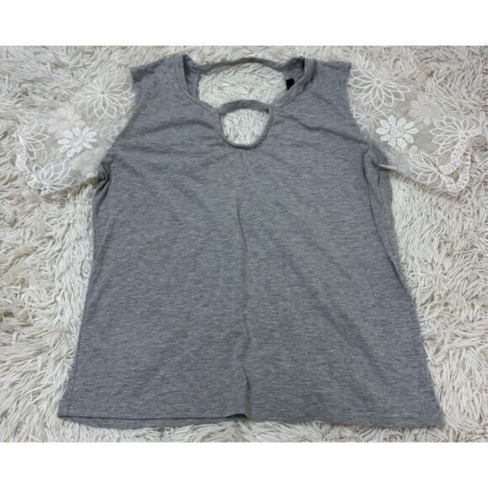 Gray & White Blouse with Sheer Sleeves by Romwe size Medium